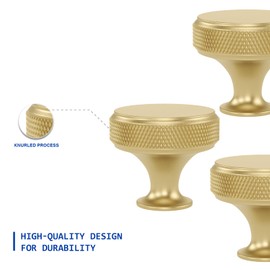 LONTAN 5 Pack Brass Drawer Knobs Knurled Gold Drawer Knobs Brass Knobs Gold Cabinet Knobs Round Gold Knobs Brass Cupboard Knobs Aluminum Alloy Single Hole Cupboard Handles