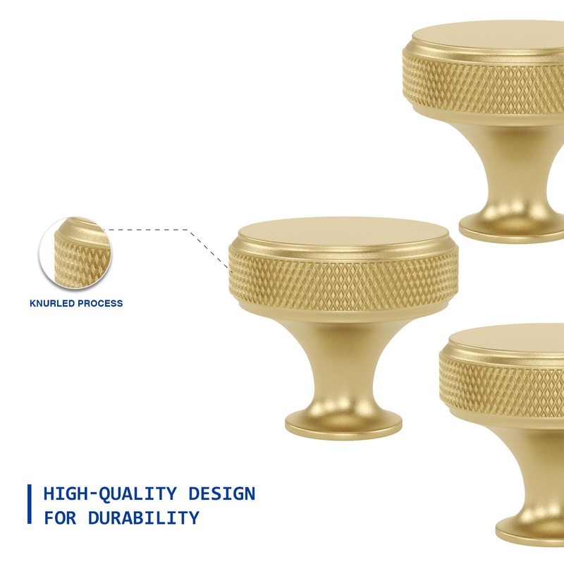 LONTAN 5 Pack Brass Drawer Knobs Knurled Gold Drawer Knobs