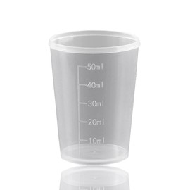 200 Pieces Scientific Cup Set, 50ml Measuring Cylinder Lab Plastic Graduated Jug Bottles for Lab Griffin Low Shape with Printed Closure