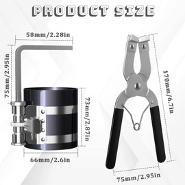 Piston Ring Tension Band 53-175 mm, Stainless Steel Clamp for Car & Motorcycle, Piston Ring Compressor Tool with Ratchet Function, Compatible with Tractor & Diesel Engines