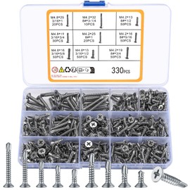 Zxglxinyao 330 pcs Stainless Steel Phillips Head Self Drilling Screws,Flat Head Self Tapping Screws, 8 3/16" Sheet Metal Tek Screws Assortment Kit, Modified Wafer Head Countersunk Head Screws