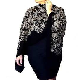 Black Shawl Gold Embroidery Evening Wrap Women's Formal Wear Scarf Stole (Paisley Print)