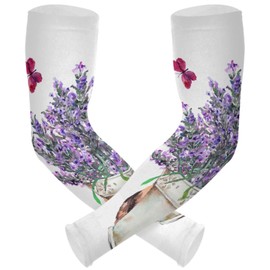 Gardening Sleeves Arm Protection Sun Cat Vintage Lavender Flowers Butterflies Compression Cooling UV Farmers Garden Defense Arm Shield for Women Men - 1 Pair