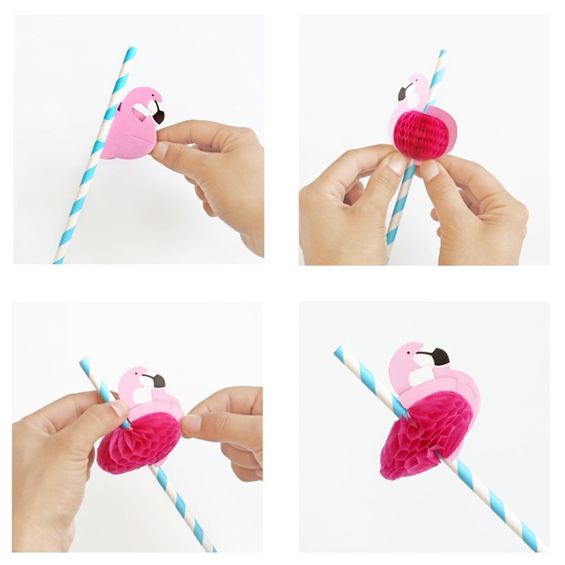 Flamingo Paper Straw Decorations, 50 PCS Disposable Cocktail Drinking Straws
