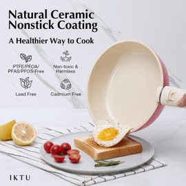 IKTU Ceramic Pots and Pans Set Non Stick Pink, 5Pcs Nonstick Cookware Set with Detachable Handle RV Camping Induction Kitchen Cookware Set Non Stick, PFAS PFOA & PTFE Free