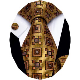 YourTies Mens Gold Tie Skinny Silk Tie and Pocket Square Set Formal Business Necktie with Gift Box Wedding Party