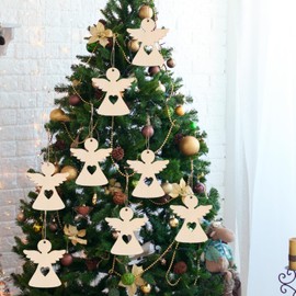 YIEUR Pack of 40 Wooden Angel Christmas Pendants, 8 cm Wooden Discs Pendants Christmas with Tying Cord, Guardian Angel Christmas Decoration, Christmas Tree Charms for Christmas Tree Decorations,