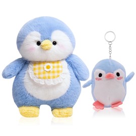 PLNVNVP Penguin Cuddly Toy, Penguins Plush, Penguin Plush Toy for Children, 30 cm Blue Penguin Plush, 10 cm Blue Pendant Penguin, Cuddly Toy Penguin Plush Toy (Penguin with Yellow Bib)
