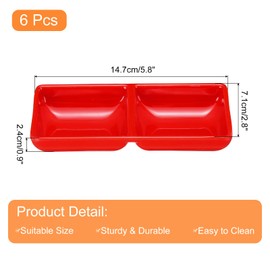 sourcing map 6Pcs MF Square Dipping Bowls, Small Red Side Dish Bowls with 2 Compartment Divided Seasoning Plate Soy Dishes for Condiment Desserts Home BBQ Party Picnic Restaurant
