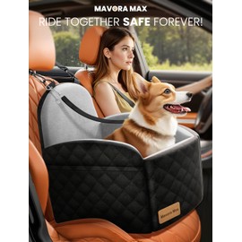 Mavora Max (Up to 35lbs Small/Medium Dog Car Seat Booster Dog Seat for Car Portable with Adjustable Seatbelts Puppy Travel Carrier for SUV,Truck, with Memory Foam Cushion (Black/Grey)