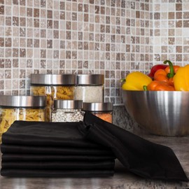 Urban Villa Kitchen Towels, Premium Quality,Solid Satin Weave 100% Cotton Dish Towels, Ultra Soft (Size: 20X30 Inch), Black Highly Absorbent Bar Towels & Tea Towels - (Set of 6)