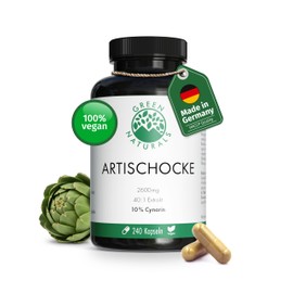Artichoke Capsules High Dose - 2600 mg Daily Dose with 10% Cynarine - 40:1 Extract (= 104000 mg Artichoke) - 240 Capsules - Laboratory Tested, Vegan & No Additives