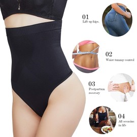 DREAM SLIM Women's High-Waist Seamless Body Shaper Briefs Firm Control Tummy Thong Shapewear Panties Girdle Underwear Black