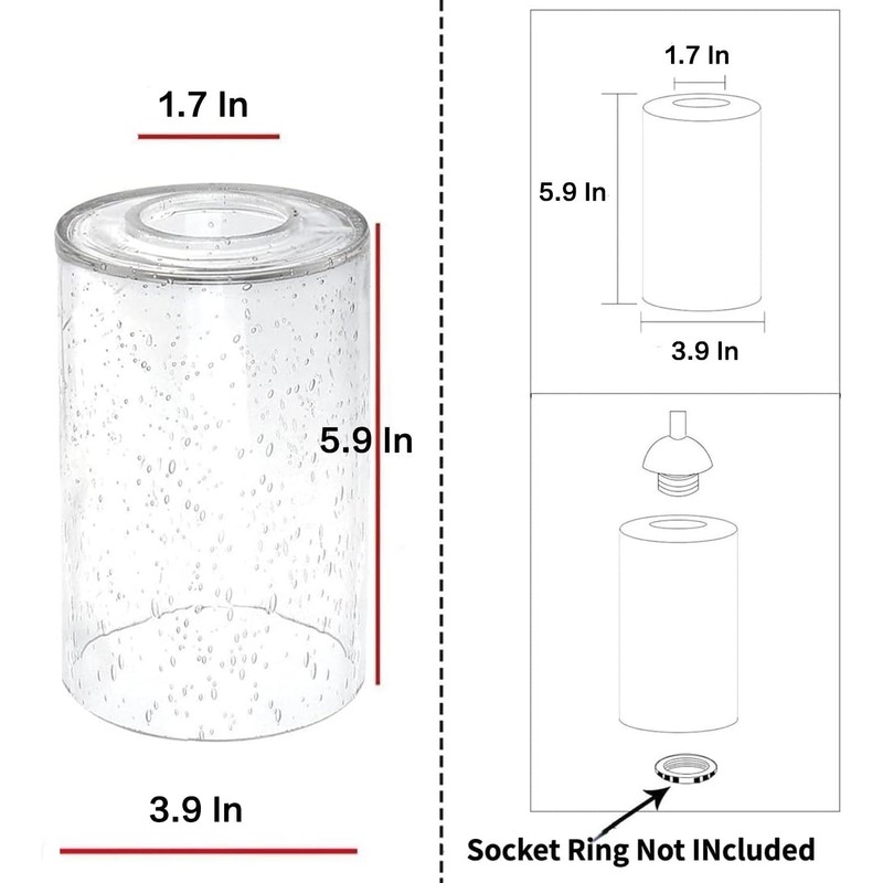 6-Pack Seeded Glass Lamp Shade Replacements, 5.9in Height, 3.9in Diameter,