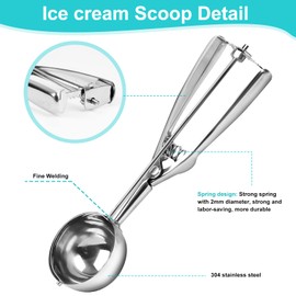 Ice Cream Scoop Set, Set of 3 Stainless Steel Cookie Scoop Set, Small 4 cm, Medium 5 cm, Large 6 cm, Biscuit Scoop, Ice Cream Spoon with Trigger for Fruit Ice Cream Cookies Dough