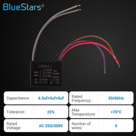 CBB61 4.5uf+6uf+5uf 5-Wire 250V/300V AC Ceiling Fan Capacitor by BlueStars - Pack of 2 - Replacement for Harbor Breeze & New Tech - 50/60 Hz - Electrical Power Relay Connecting Capacitor