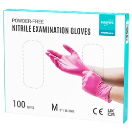 EUROPAPA® Nitrile Gloves Box of 100 Disposable Examination Gloves, Powder-Free, Latex Free, Non-Sterile, Disposable Gloves (M, Pink)
