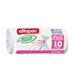 ALFAPAC - 25 x 10L Traditional TIE BIN Liners - Bathroom BIN Bags - Vegetal Origin - Pack of 4 - White Bags Size 35x40cm