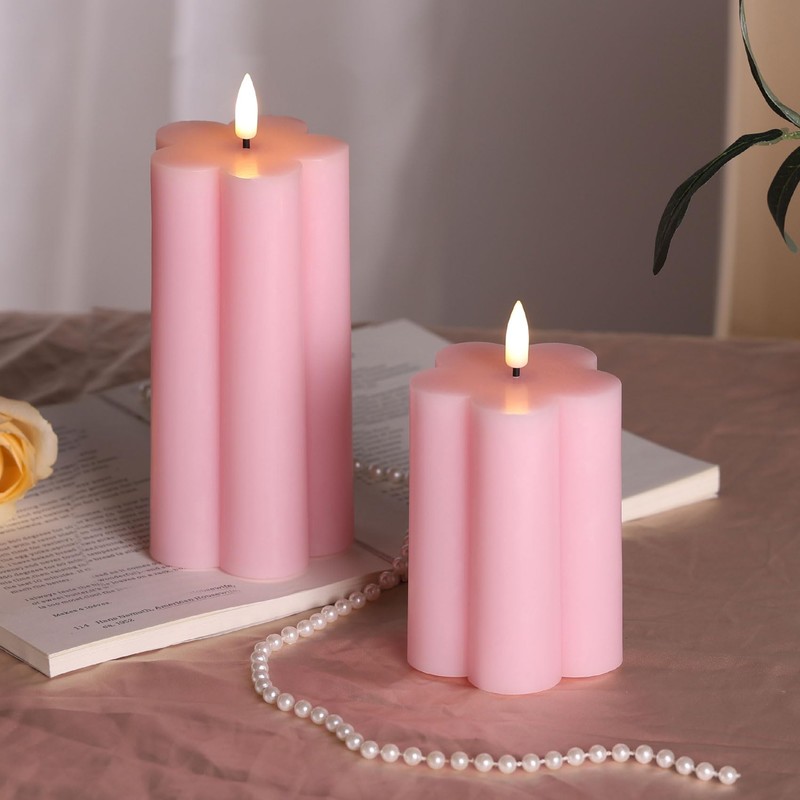 Girimax Pink Flameless Pillar Candles with Remote, Flickering LED Wax