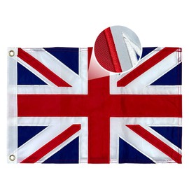 AMZFLAG British Flag 12x18 Inch Embroidery Union Jack Flags Double Sided Small England United Kingdom UK Flag with 2 Brass Grommets for Outdoor Use