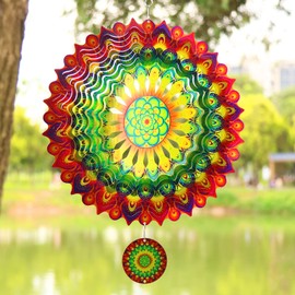 TFANUO 3D Mandala Wind Chime 30 cm Stainless Steel Hanging Wind Spinner Metal Art Kinetic Decor Garden Outdoor Decorations
