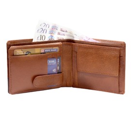 DUO DUFFEL Mens Leather Wallet with RFID Protection Extra Heavy Duty Double Stitching 8 Credit Card Slots, brown, Standard size, Modern