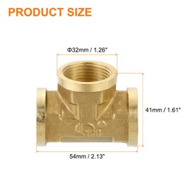 sourcing map Brass Tee Pipe Fitting, G3/4" x G3/4" x G3/4" 3 Way T-Connector Fitting Coupler Adapter for Gas Transport Connect Pipelines, 1pcs