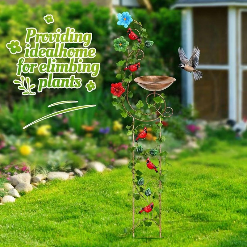 Metal Bird Bath with Trellis for Outside, 57” Height Birdbaths