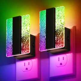 DORESshop LED Night Lights Plug into Wall [2 Packs], Decorative Night Light with Dusk-to-Dawn Sensor, RGB Color-Changing Nightlights with Slide Button, Nightlights for Kids, Bathroom, Hallway, Bedroom