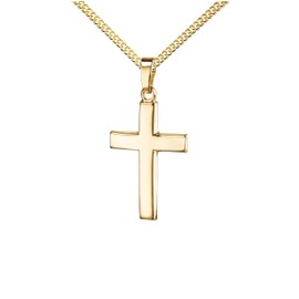 JEVELION Pendant Cross Gold Cross for Women, Men and Children, Cross Pendant in Domed Shape + Jewellery Case, Cross 333 gold 8 carat with chain