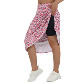 beroy Women 28" Long Skorts for Woman with 2 Pockets Modest Skirt with Shorts Underneath High Waisted Long Skorts for Women Dressy Casual Redfloral L