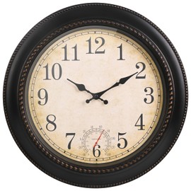 Outdoor Clock 18 Inch Large Wall Clocks with Thermometer for Living Room Patio Pool Garden-Retro Style (Bronze)