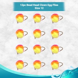 Feeder Creek Bead Head Fly Fishing Flies |12pc Clown Trout Salmon Eggs by Fishing Assortment | Size 14 Trout Flies | Salmon Eggs (Clown (Multicolor)