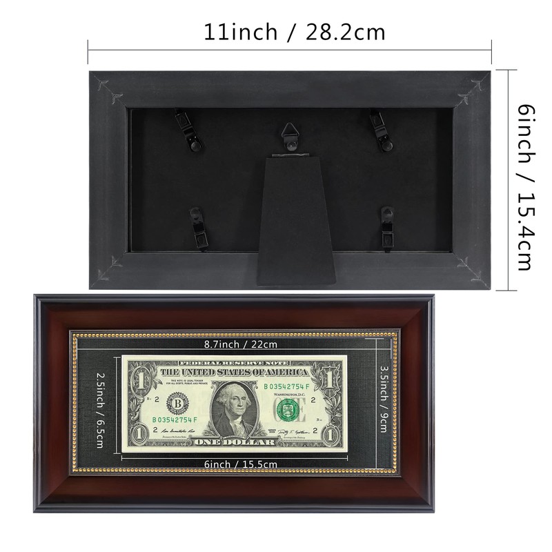 GMFrames Mahogany Dollar Bill Frame with Black Mat or Display
