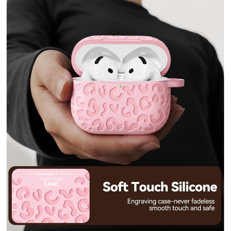 Wowwat for AirPods 4 Case Cover 2024 with Leopard Engraved,Pink