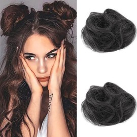 2PCS Mini Claw Clip in Hair Bun Messy Fake Space Hair Bun Clip Cat Ears Hair Bun Extension Synthetic Hair Chignon Donut Wig Accessory Ponytail Updo Hair Pieces for Women Girls (Black)