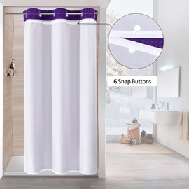 MitoVilla No Hooks Required Purple Waffle Shower Curtain Liner Set, Modern Heavyweight Fabric Shower Curtain Set with Snap-in Liner for Hotel Grade Spa-Like Bathroom Decor, Lavender, 72 x 74