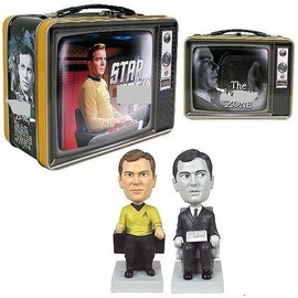 Star The Twilights Zones Trek Capt. Kirk & Passenger - 2014 Comic Con Exclusive Monitor Mate Bobble Heads in Tin Tote Lunchbox - Factory Sealed
