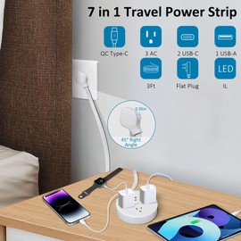 Round Power Strip Cord Reel with 3 Outlet 1 USB-A Port and 2 USB-C Ports 3Ft One PD20W Type-C Retractable Ultra Thin Short Extension Cords Suitable for Travel Office Dorm Room Cruise Hotel