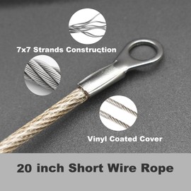Floyutin 10 Pcs 1/8"(3mm) Wire 20" Vinyl Coated Stainless Steel Cable with Eyelets Short Wire Rope Lanyard Lock Security Chain Link for Outdoor Gates, Clear(1/8"x20")
