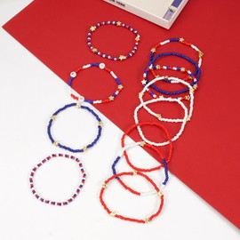 Red White and Blue Bracelets for Women America 4th of july USA Bracelets Patriotic Stretchy Stackable Beaded Bracelet Gifts Independence Day Jewelry 12pcs