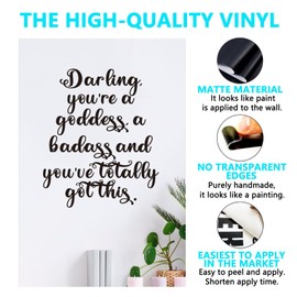 Inspirational Quotes Wall Stickers for Women: Motivational Bedroom Bathroom Living Room Kitchen Office Gym Vinyl Art Wall Decals - Darling You're a Goddess 15" X 18"