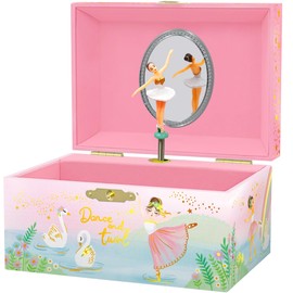 Giggle & Honey Musical Ballerina Jewelry Box for Girls - Kids Music Box with Spinning Ballerina, Ballet Birthday Gifts for Little Girls, Jewelry Boxes, 6 x 4.7 x 3.5 in - Ages 3-10,Pink