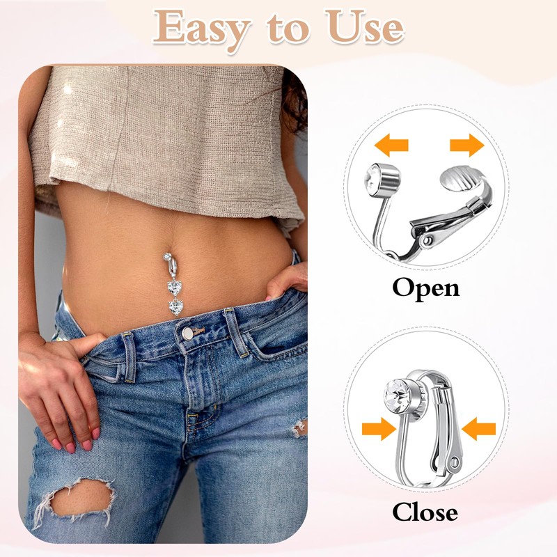 IETWATE 4PCS Fake Belly Button Piercing, Butterfly Heart Dangle Fake