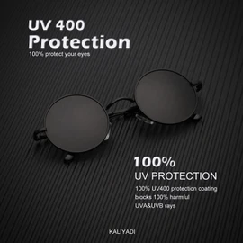 KALIYADI Round Polarized Sunglasses for Men Women Retro Metal Hippie Circle Style Sun Glasses UV Protection (2 Pack) 47mm