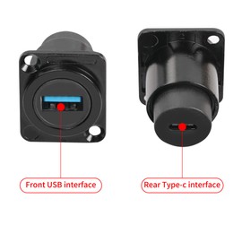 QIANRENON USB3.0 to USB C Panel Mount Adapter Coupler USB3.0 A Female to Type C female Panel Fixed Pass-through Module Converter Data Transmission, for Audio Video Network Industrial Equipment