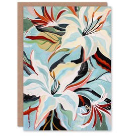 Artery8 Greeting Card Oriental Lily Flower Bouquet Abstract Floral For Her Woman Birthday Card