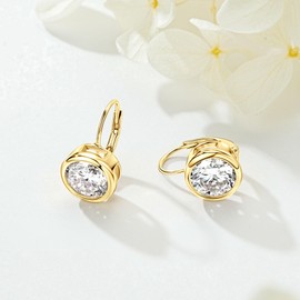 DYUNQ Moissanite Hoop Earrings, 925 Sterling Silver Hypoallergenic Bezel Set Leverback Drop Earrings for Women, D Color VVS1 Lab Created Imitation Diamond Round Cut Jewelry Gifts, Large, Sterling