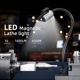 Youtemei Lathe Led Work Light Waterproof Gooseneck Lamp Mechanic Light Lathe work Lights CNC Job Light 1600 Lumens Fixed Base (303F-220V-16W-G500)