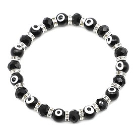 Jasimkiss Translucent Glass Evil Eye Beaded bracelet Charm Good Luck Protection Jewelry Stretch Braclet (Black)